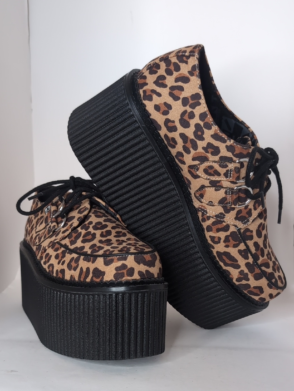 T.U.K Leopard Print Platform Creepers - Brown & Black